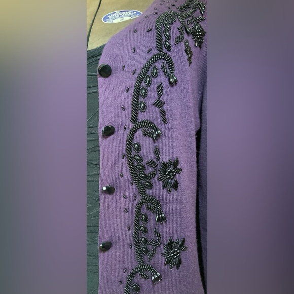 Vintage Carol Little Beaded Royal Purple Sweater Maxi Dress Duster Ladies size M - Picture 5 of 16